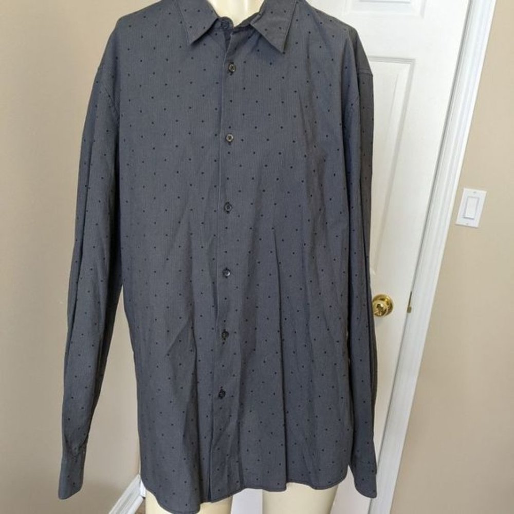 john Varvatos luxe button down long sleeve shirt gray with black dot pattern